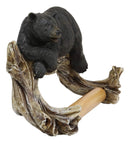 Ebros Rustic Lazy Black Bear Resting On Tree Branch Toilet Paper Holder Figurine 8.25" Wide Powder Room Bathroom Wall Decor Plaque For Cabin Hunting Lodge Animal Bears Accent