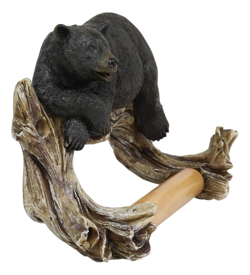 Ebros Rustic Lazy Black Bear Resting On Tree Branch Toilet Paper Holder Figurine 8.25" Wide Powder Room Bathroom Wall Decor Plaque For Cabin Hunting Lodge Animal Bears Accent