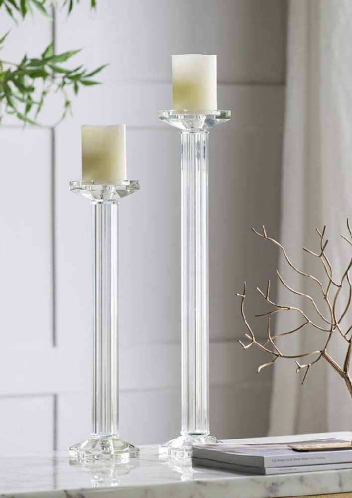 Ebros Contemporary Crystal Glass Pillar Column Candle Holder Candlestick Decor