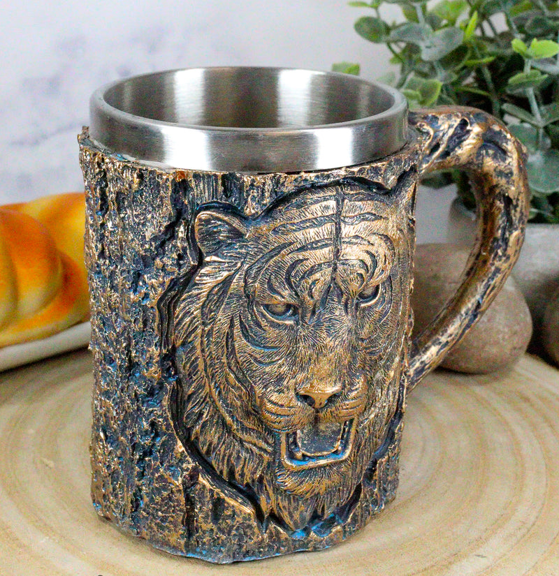 Ebros Bengal Tiger Coffee Mug Textured With Rustic Tree Bark Design 12oz