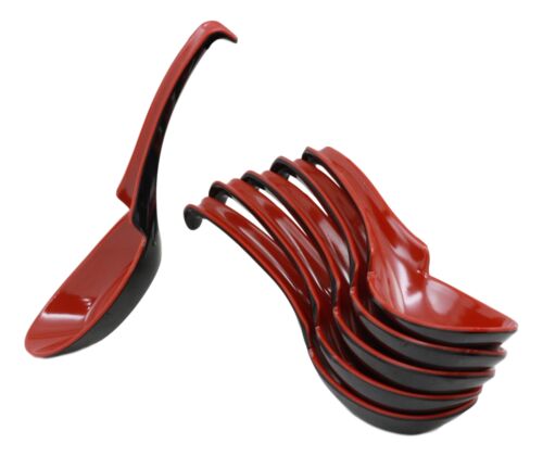 Asian Red Black Melamine Ladle Style Spoons Pack Of 6 Set With Notch And Hook - Ebros Gift