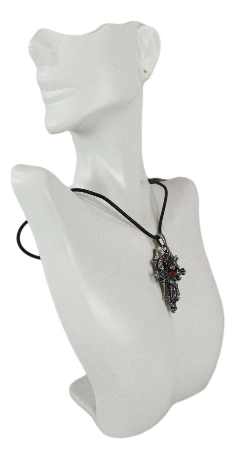 Medieval Gothic Dragon Serpent Excalibur Cross Pewter Pendant Necklace Jewelry