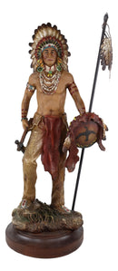 Native American Indian Warrior Chief With Eagle Roach Spear And Axe Figurine