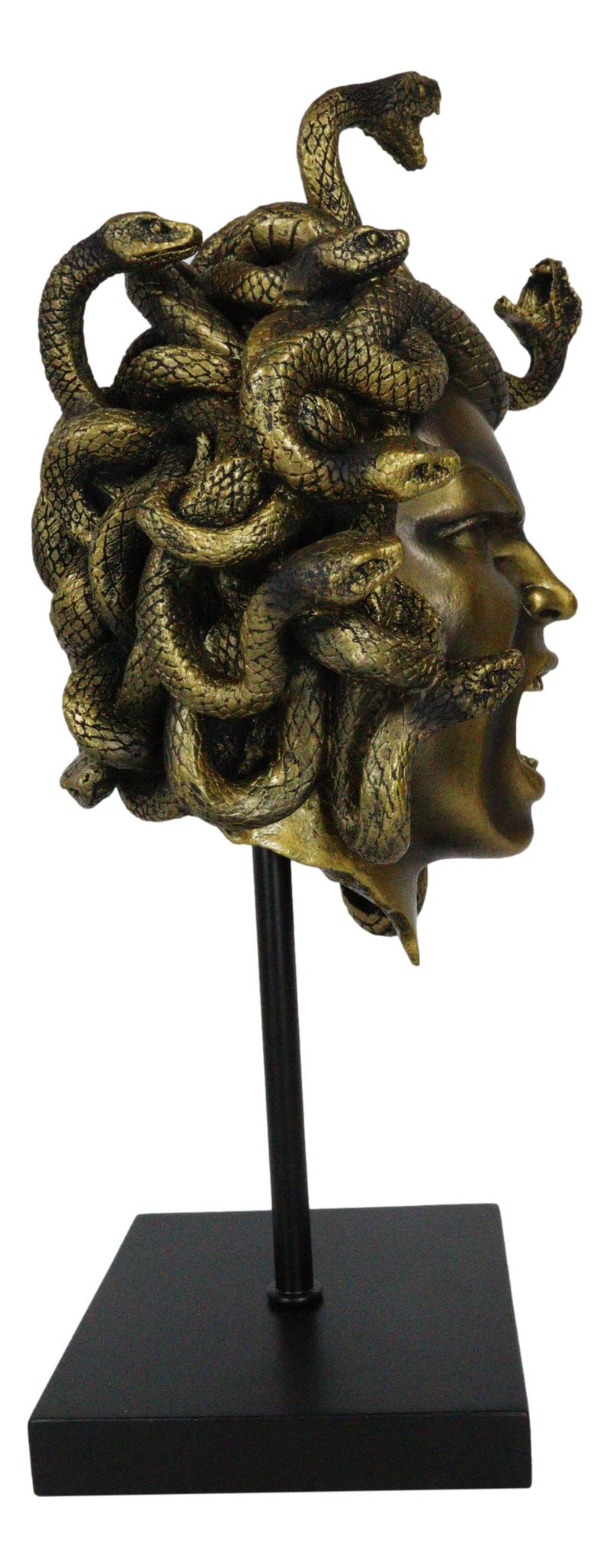 Severed Head Greek Goddess Medusa With Venom Snakes Hair On Pole Stand Figurine
