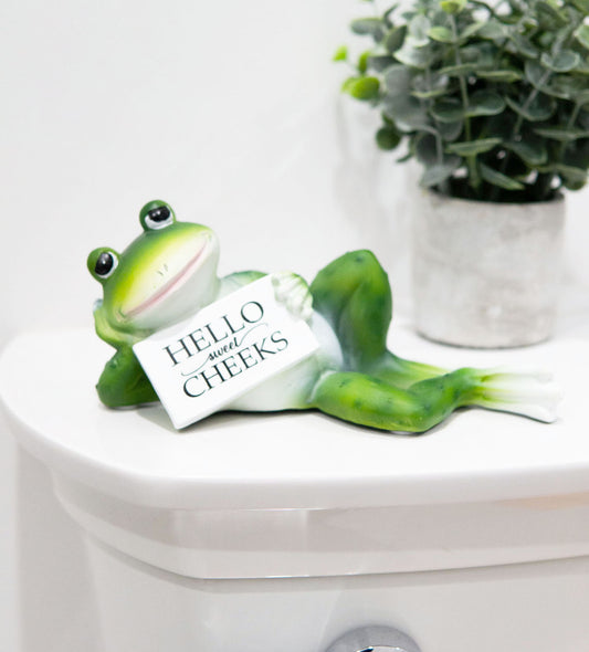 Corny Green Frog With Hello Sweet Cheeks Sign Decorative Toilet Topper Figurine - Ebros Gift