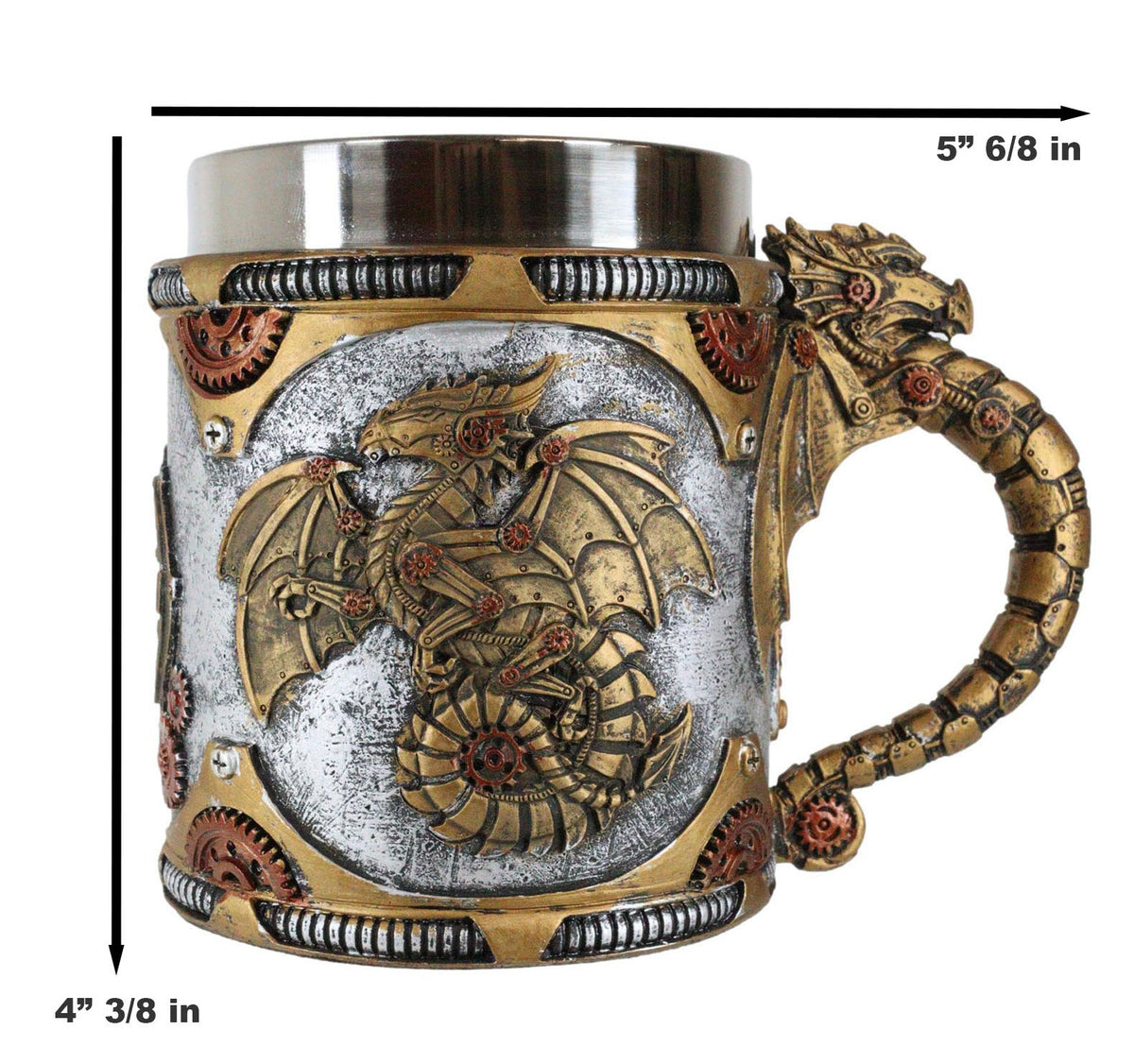 Ebros Golden Steampunk Cyborg Robotic Dragon Beer Stein Tankard Coffee Cup Mug - Ebros Gift
