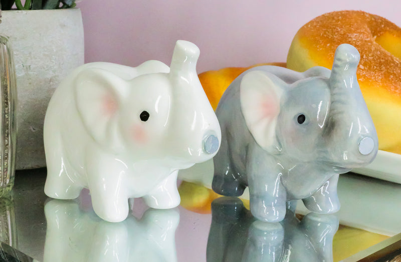 Ebros Kissing Elephant Couple Ceramic Salt And Pepper Shakers Figurine Decor Set 3.5"Long