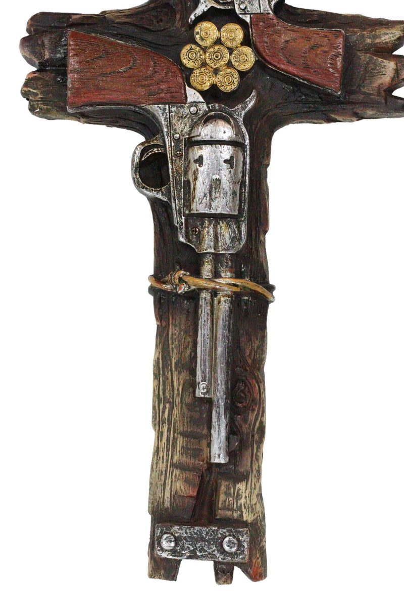 Rustic Western Cowboy Pistol Revolver Guns Bullet Shells Decorative Wall Cross