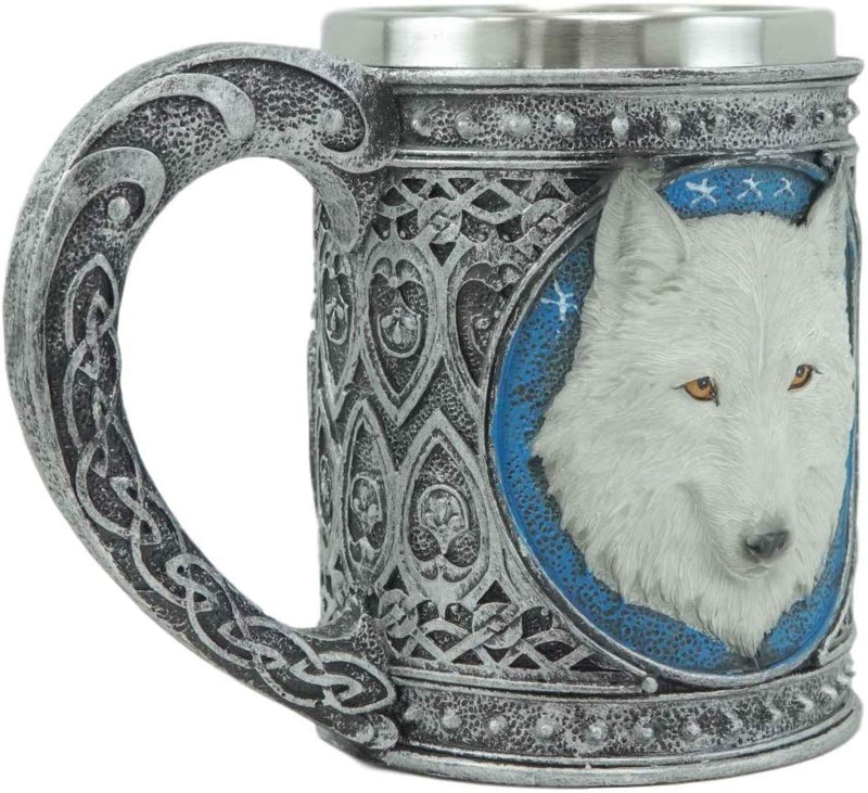 Ebros Large Celtic Direwolf White Snow Wolf Coffee Mug & Wine Goblet Chalice Set