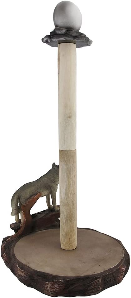 Gray Wolf and Full Moon Paper Towel Holder Kitchen Decor