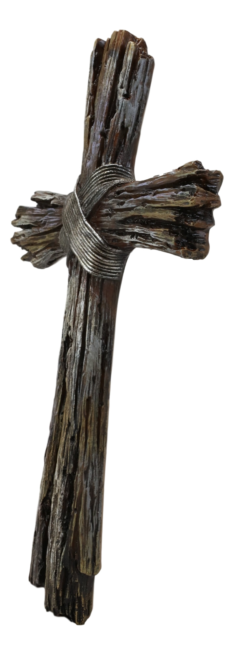 Ebros Rustic Faux Resin Driftwood Finish Crucifix Rugged Wall Cross Decor 13"H - Ebros Gift