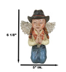 Rustic Western Cowgirl Angel Wearing Hat And Jean Praying On Her Knees Figurine