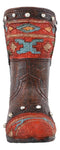 Rustic Western Cowboy Aztec Geometry Patterns Red Brown Boot Pen Holder Figurine