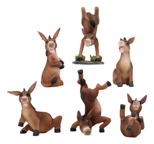 Ebros Animal Farm Set of 6 Acrobatic Donkeys Figurines Miniature Donkey Statues