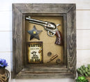 Western Outlaw Wanted Poster Pistol Gun Badge Bullets Wooden Frame Wall Decor