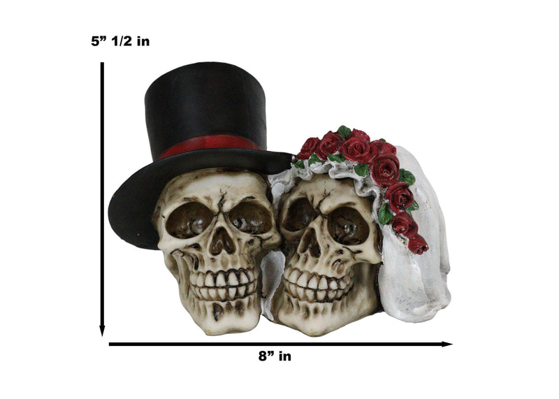Love Never Dies Wedding Rose Bride And Top Hat Groom Skeleton Couple Figurine