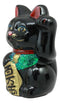 Japanese Luck Fortune Charm Black Beckoning Cat Maneki Neko Money Bank Statue 5"