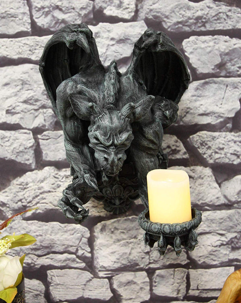 Ebros Whitechapel Manor Gargoyle Candle Holder Wall Sconce Plaque Sculpture 12"H