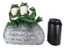 Whimsical Green Frog Family On Rock With Inspirational Message Resin Figurine