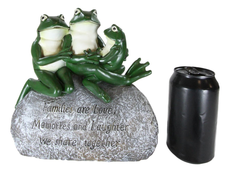 Whimsical Green Frog Family On Rock With Inspirational Message Resin Figurine