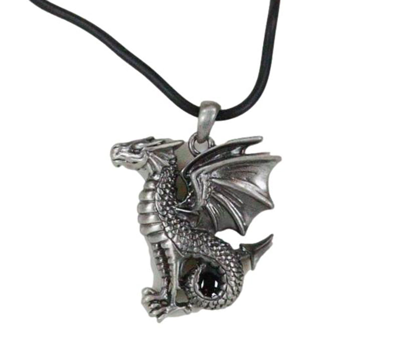 Ebros Dragon Jewelry Pewter Alloy Medallion Pendant with Rubber Cord Necklace