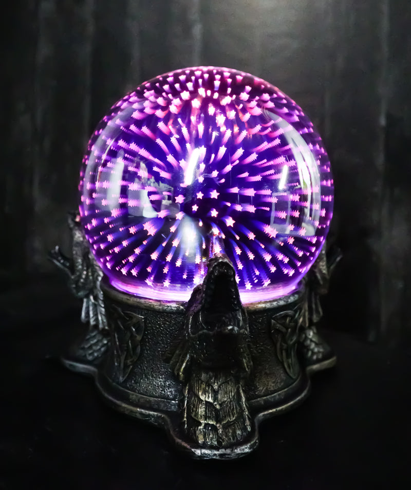Celtic Trinity Knotwork Roaring Dragons LED Night Light Magic Stars Glass Ball
