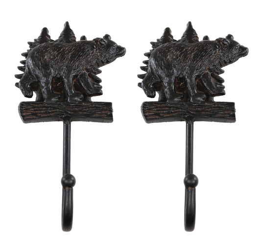 Pack Of 2 Cast Iron 9"H Rustic Forest Black Bear By Pine Trees Forest Wall Hooks