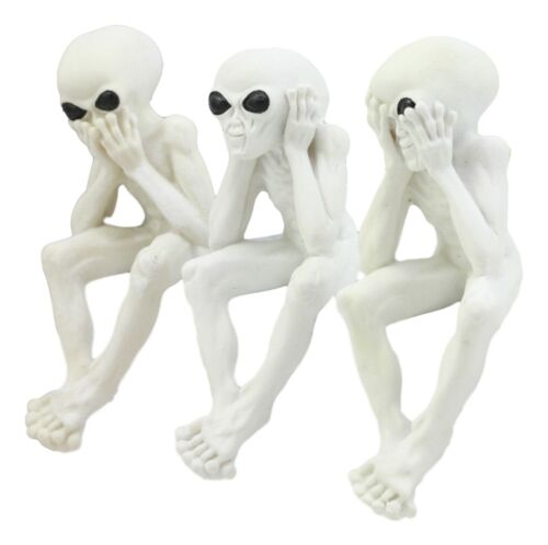 Glow In The Dark See Hear Speak No Evil Alien Shelf Sitters Set Of 3 Figurines