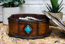 Southwest Turquoise Rocks Indian Feathers Tooled Leather Decorative Jewelry Box