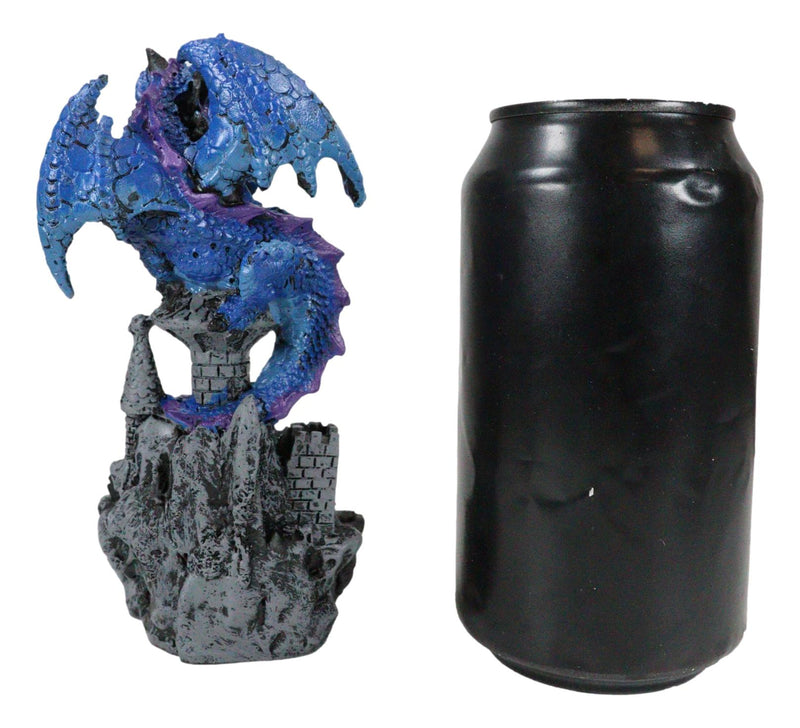 Small Blue Guardian Dragon Protecting Rhinestone Rock Crystal Castle Figurine