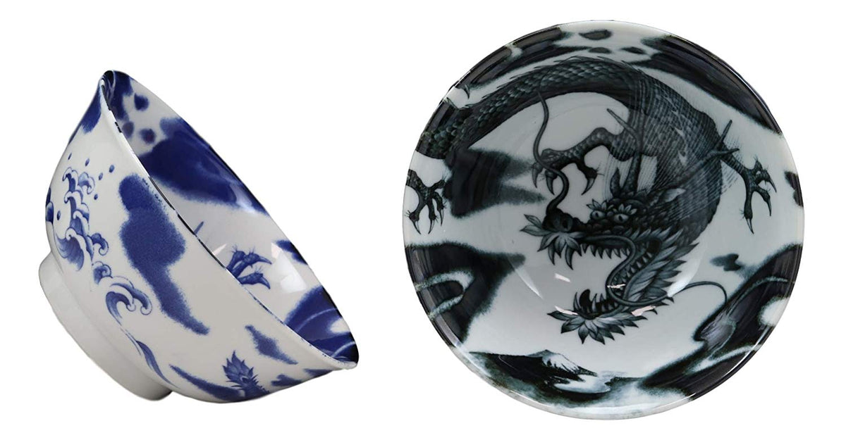 Ebros Japanese Made East Asian Chinese Dragons Ceramic Bowls And Chopsticks Set of 2 - Ebros Gift