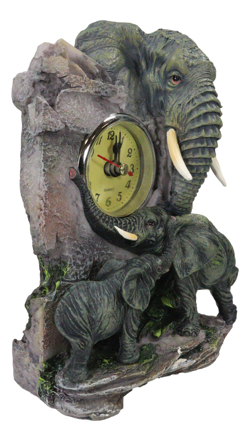 Auspicious Wildlife Safari Savannah Elephant Father and Calf Family Table Clock