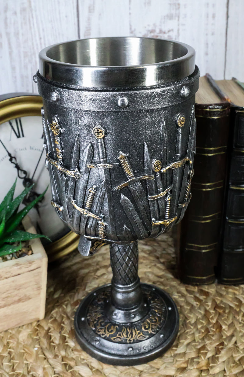 Ebros Medieval Iron Throne Of Valyrian Steel Swords Armory Wine Goblet Chalice With Dragon Scales Sword Handle Stem 12oz Dungeons And Dragons Elixir Of Life GOT Themed Accessory Party Prop Decor
