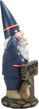 Ebros Gift 17" Tall Americana USA Patriotic Gnome with Pet Squirrel in Military Salute Statue with Support Our Troops Sign American Flag Uniform Druid Dwarf Home Garden Patio Lawn Figurine
