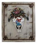 Rustic Western Lizard Gecko Cow Skull With Colorful Roses Wall Decor Plaque