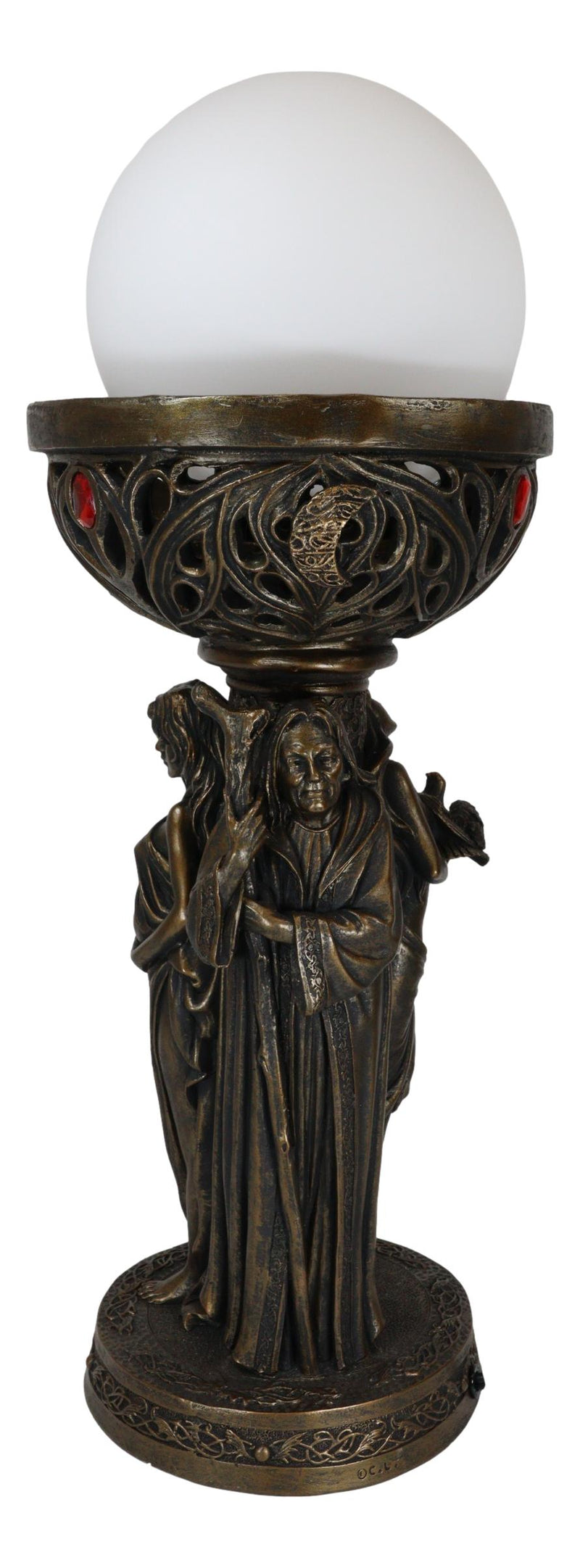 Triple Goddess Maiden Mother Crone Triune Oracle Sculptural Globe Table Lamp