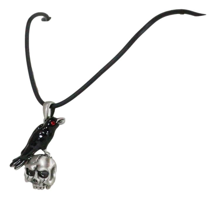 Ebros Infected Red Eyed Raven On Skull Pendant Jewelry Necklace Lead Free Pewter