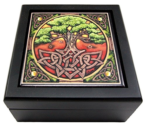 Ebros Celtic Tree of Life Wooden Tile Jewelry Box Trinket Hinged Lisa Parker