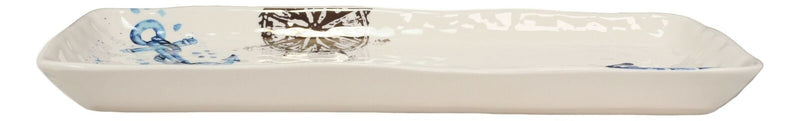 Marine Sea Turtle Compass Anchor & Shell Ceramic Serving Platter Trays Set Of 2
