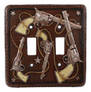 Set of 2 Western Cowboy Six Shooter Pistols Double Toggle Switch Wall Plates