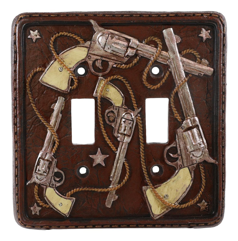 Set of 2 Western Cowboy Six Shooter Pistols Double Toggle Switch Wall Plates