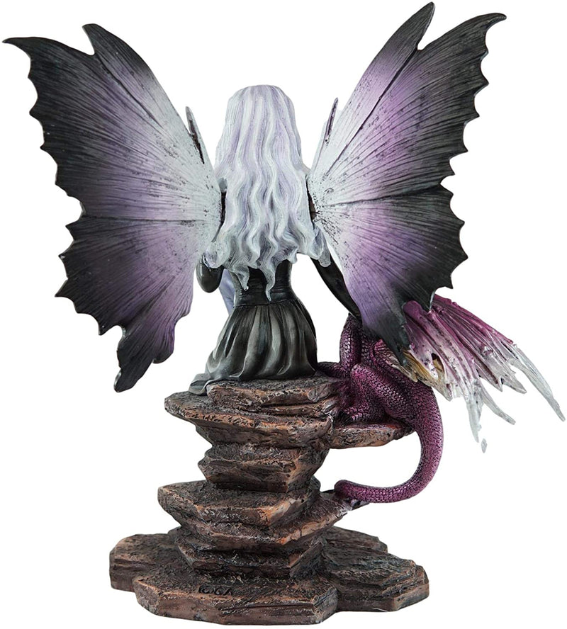 Ebros Large Purple Midnight Butterfly Winged Fairy With Wyvern Dragon Figurine