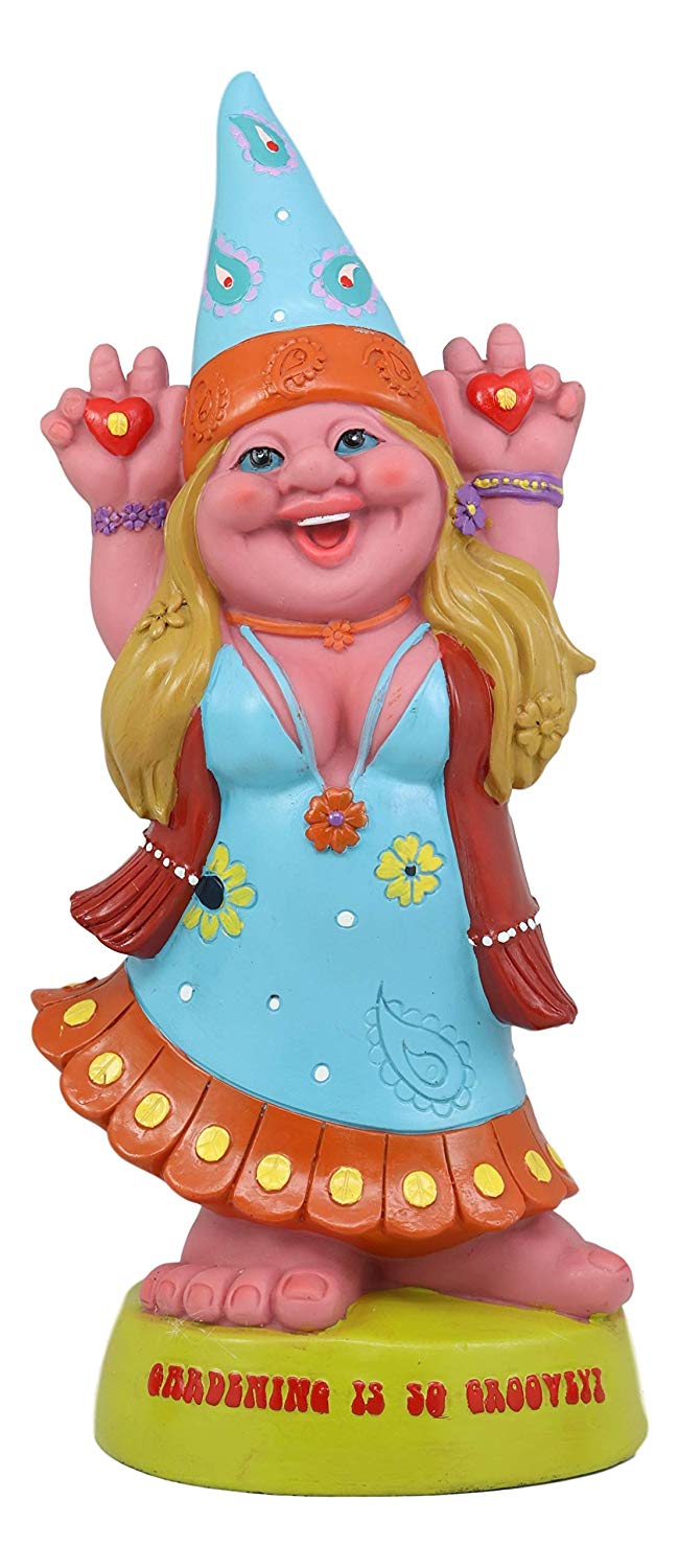 Ebros Garden Green Thumb Flower Child Hippie Lady Gnome Statue 'Gardening is So Groovey' Figurine 13.5" H