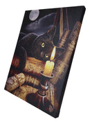 Witching Hour Black Cat By Candle And Spellbooks Wood Framed Canvas Wall Decor