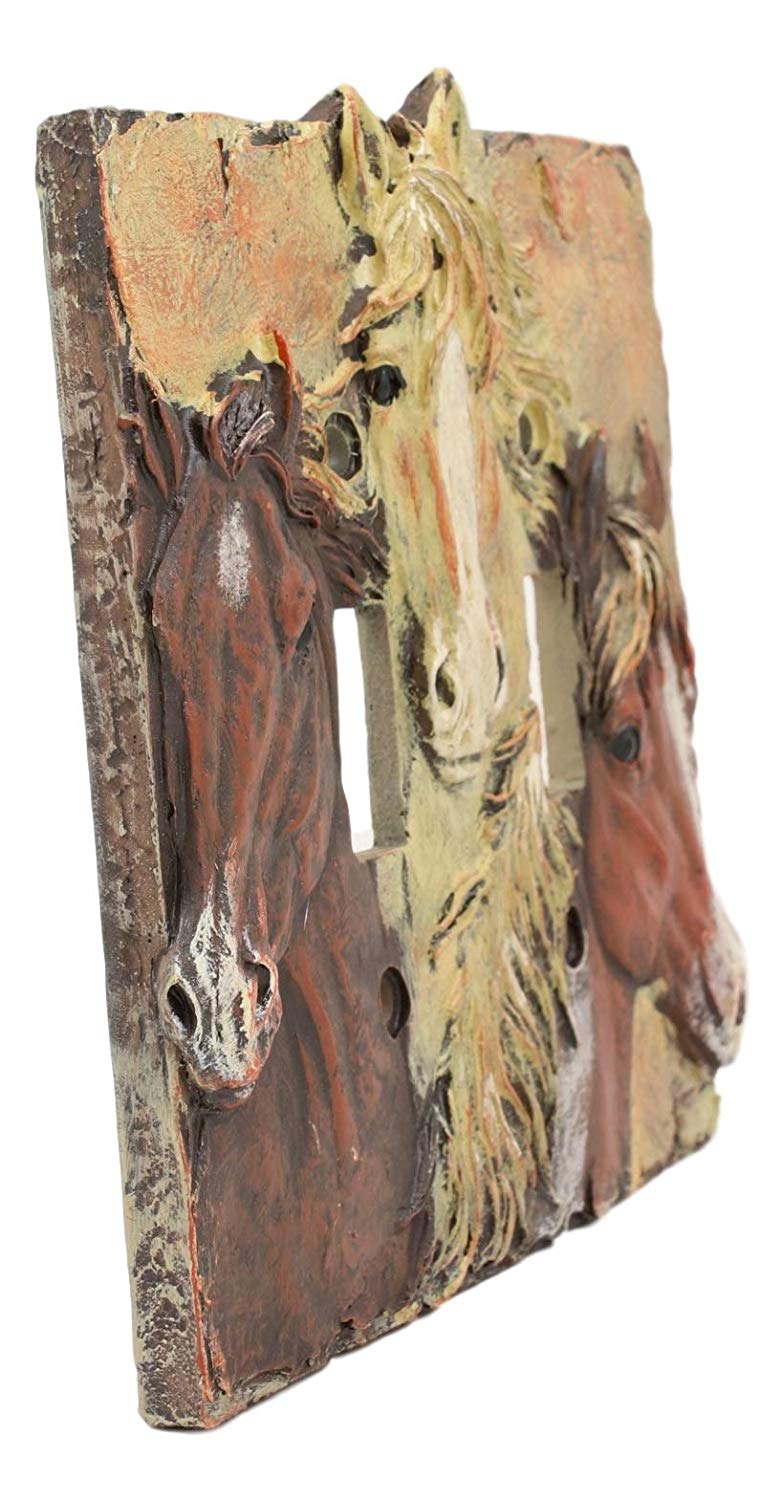 Rustic Western Chestnut Palomino Horses Double Toggle Switch Plate Cover 2pc Set