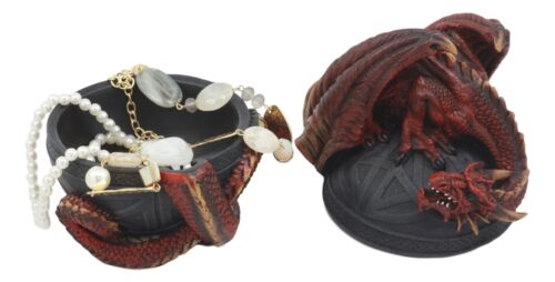 Celtic Red Dragon Egg Box 6.5"Tall Mythical Guardian Dragon Figurine Jewelry Box - Ebros Gift