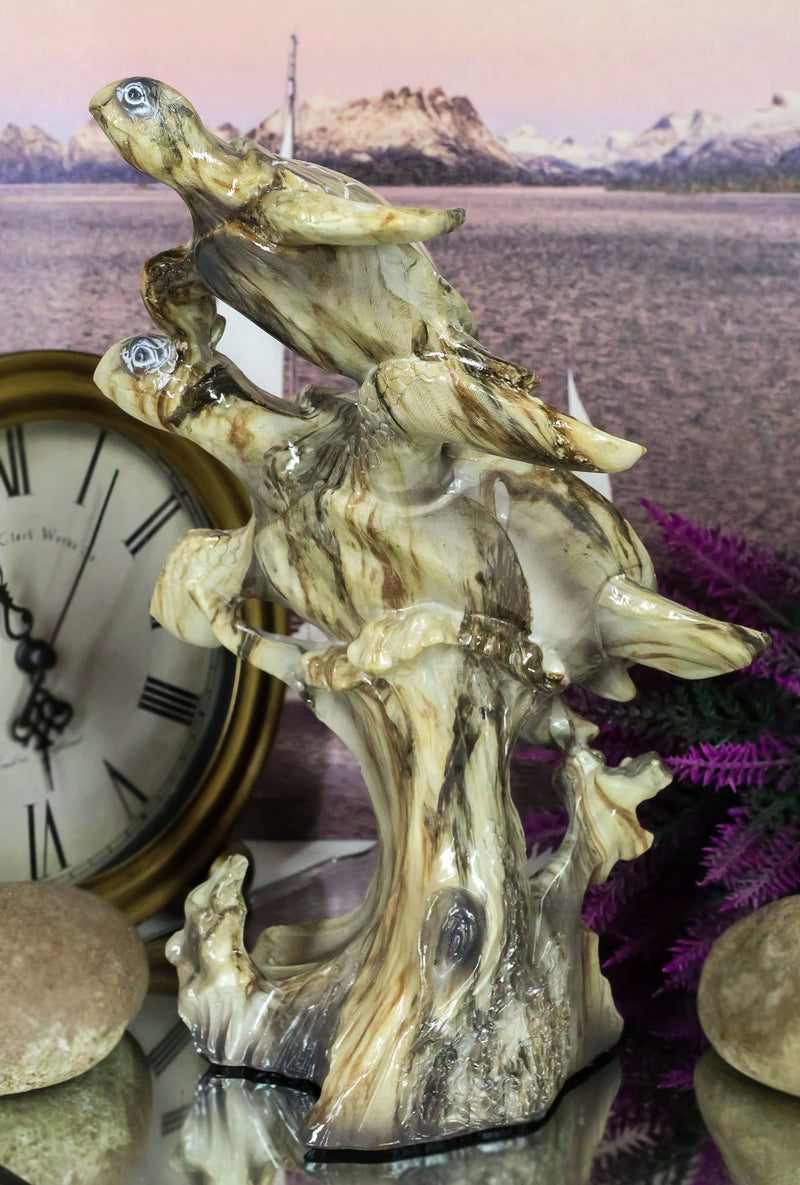 Marine Giant Sea Turtle With Hatchling Baby Riding Current Faux Marble Figurine