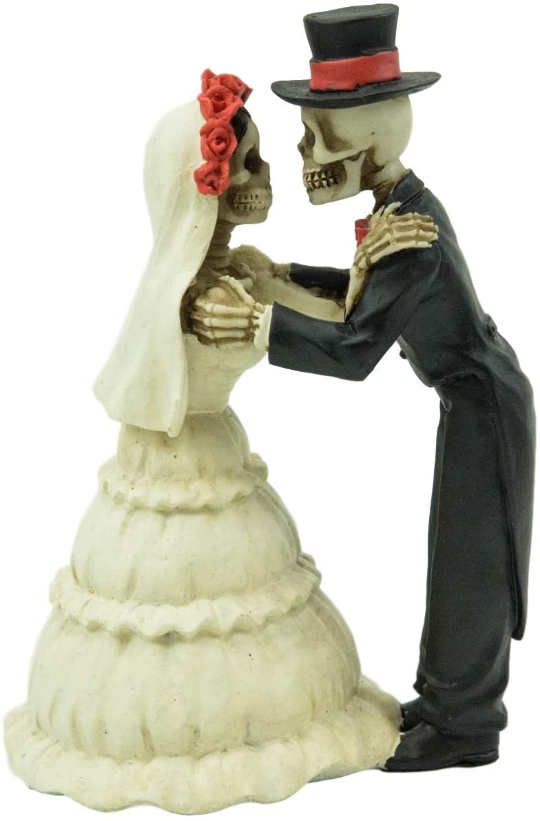 Ebros Love Never Dies Wedding Kiss Bride and Groom Skeleton Figurine 5.75"H - Ebros Gift