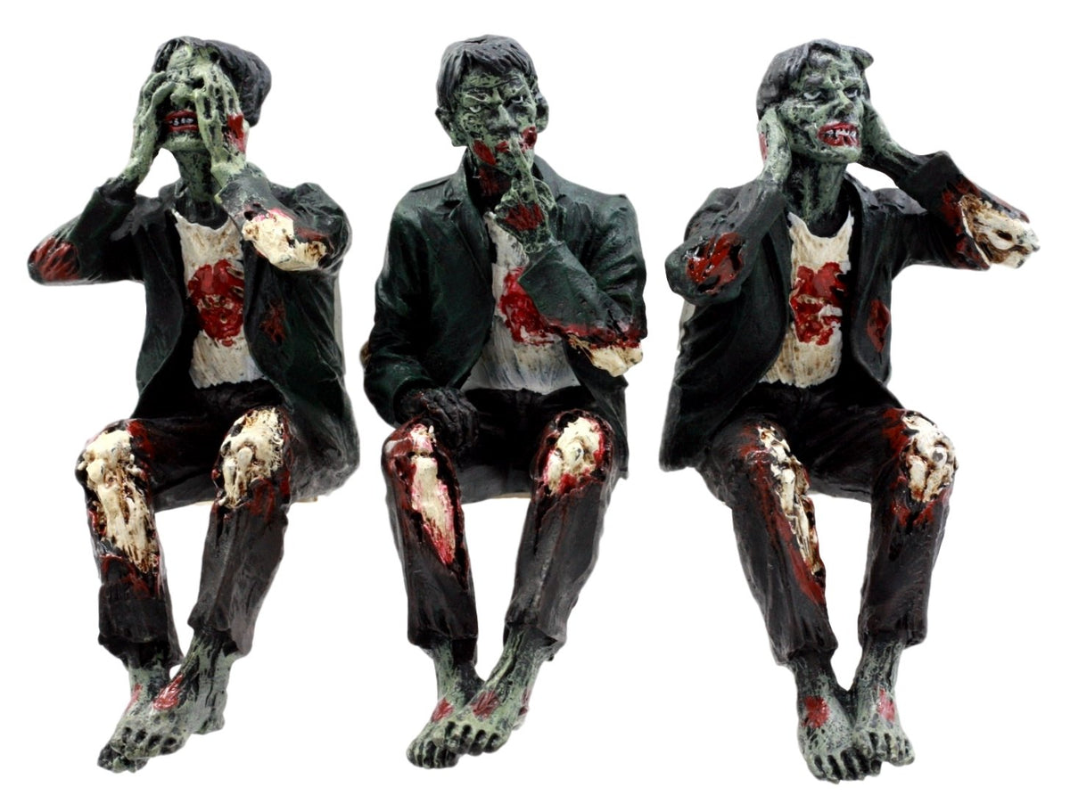 Ebros 4"H Wise Walking Dead Zombie See Hear Speak No Evil Figurine Set Shelf Sitters - Ebros Gift