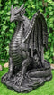 Large Medieval Sentry Abraxas Fantasy Black Dragon On Guard Statue 18"Tall Decor